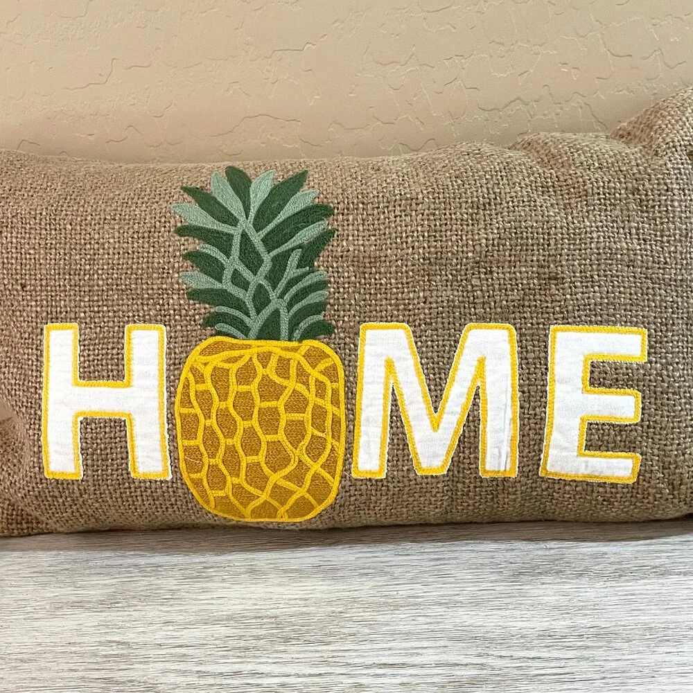 New Large Home Pineapple Pillow Rectangle Feather Burlap Fringe Sonoma Big